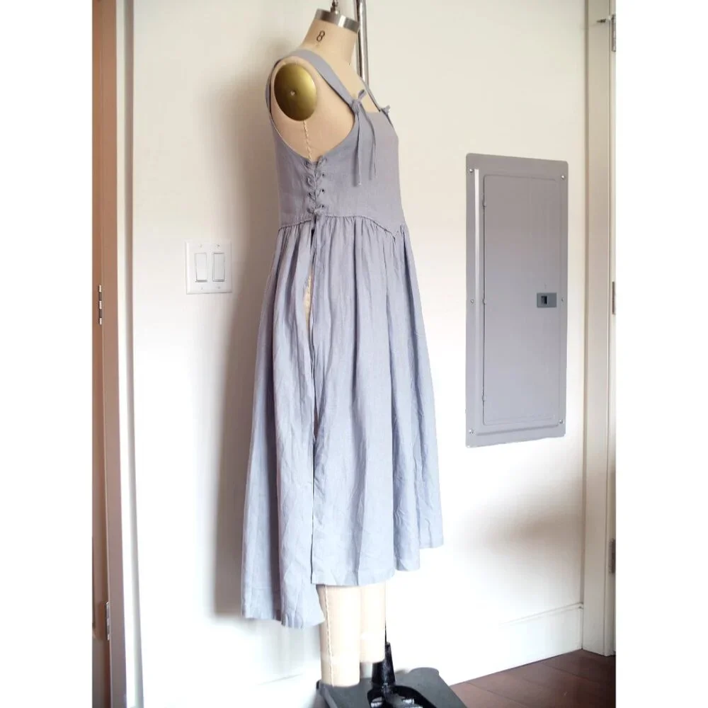 Alice pinafore dress (100%) linen fabric , dress - Picture 6 of 9